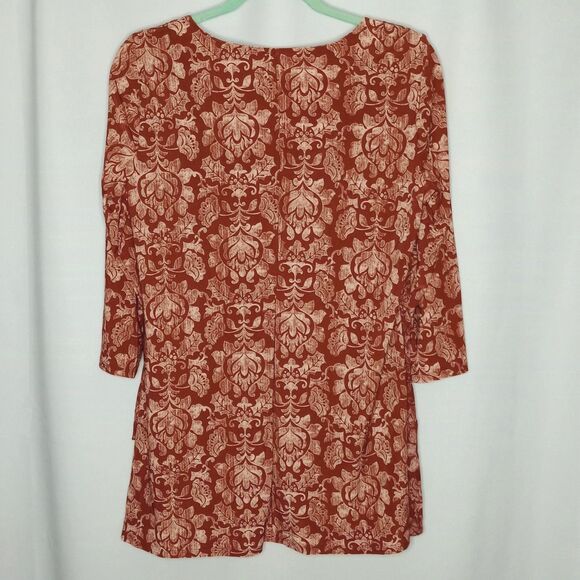 ⭐ New Directions Tunic Top Blouse Contrast Floral Print Stretch Flowy Relaxed Md - Picture 2 of 5